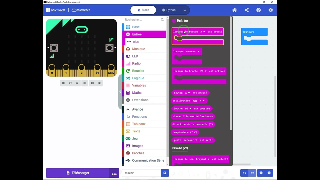 defi1:simple manipulations de la carte micro bit  9eme ann&eacute;e