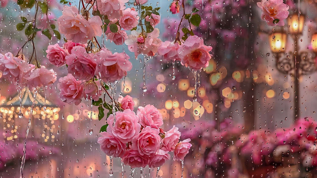 🌧️🌸 Soft Rain on Pink Roses | Peaceful Garden Rain Sounds for Deep Sleep & Stress Relief (4K)