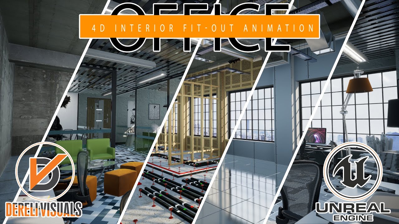 Office 4d interior fit-out stages of construction (UE4)