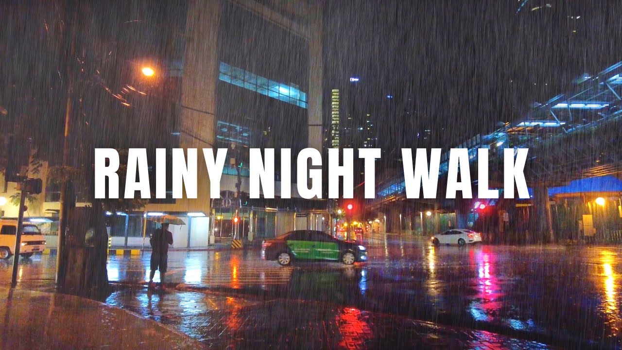 [4K] Night Walk in Heavy Rain with Lightning and Thunderstorm | Legazpi Village, Makati Philippines