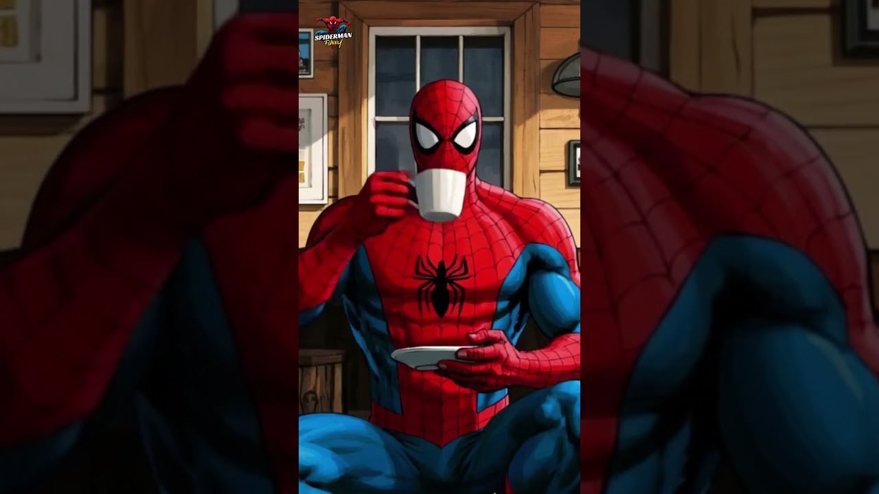 Spiderman Drinking Coffee Funny  