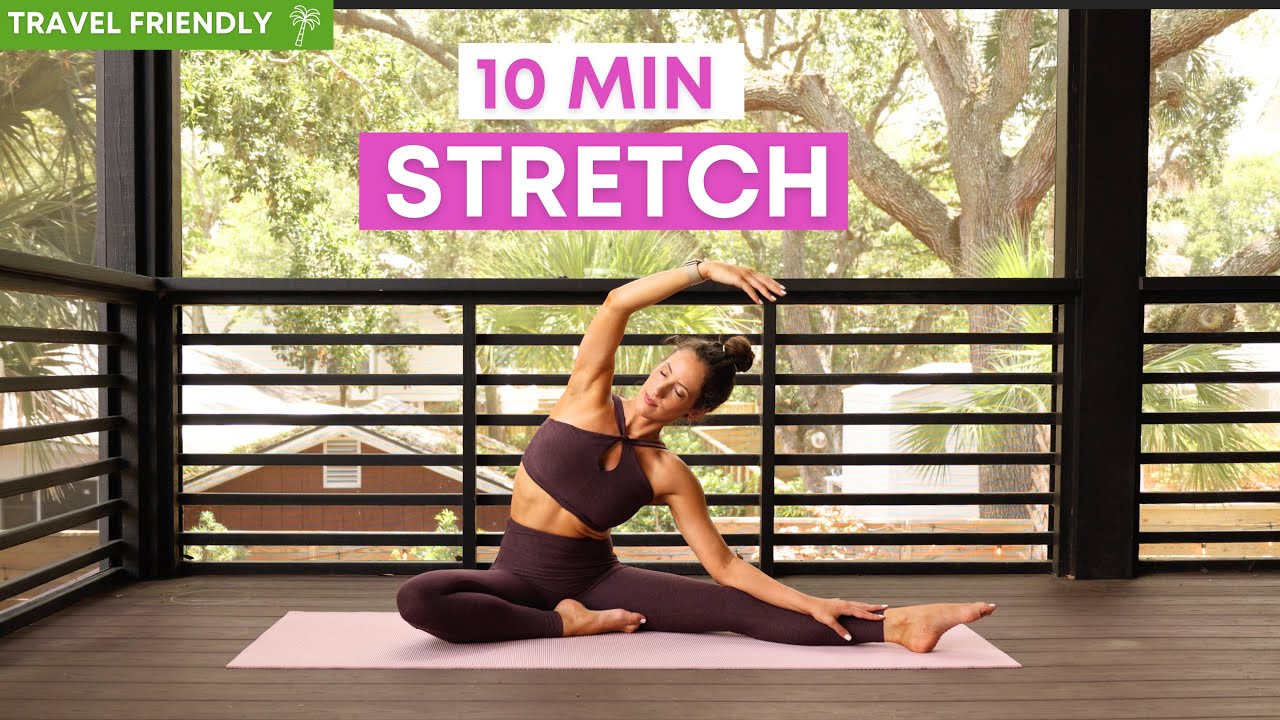 10 Min Relaxing Pilates Stretch- Calming, Stress Relief & Travel Friendly 🌴