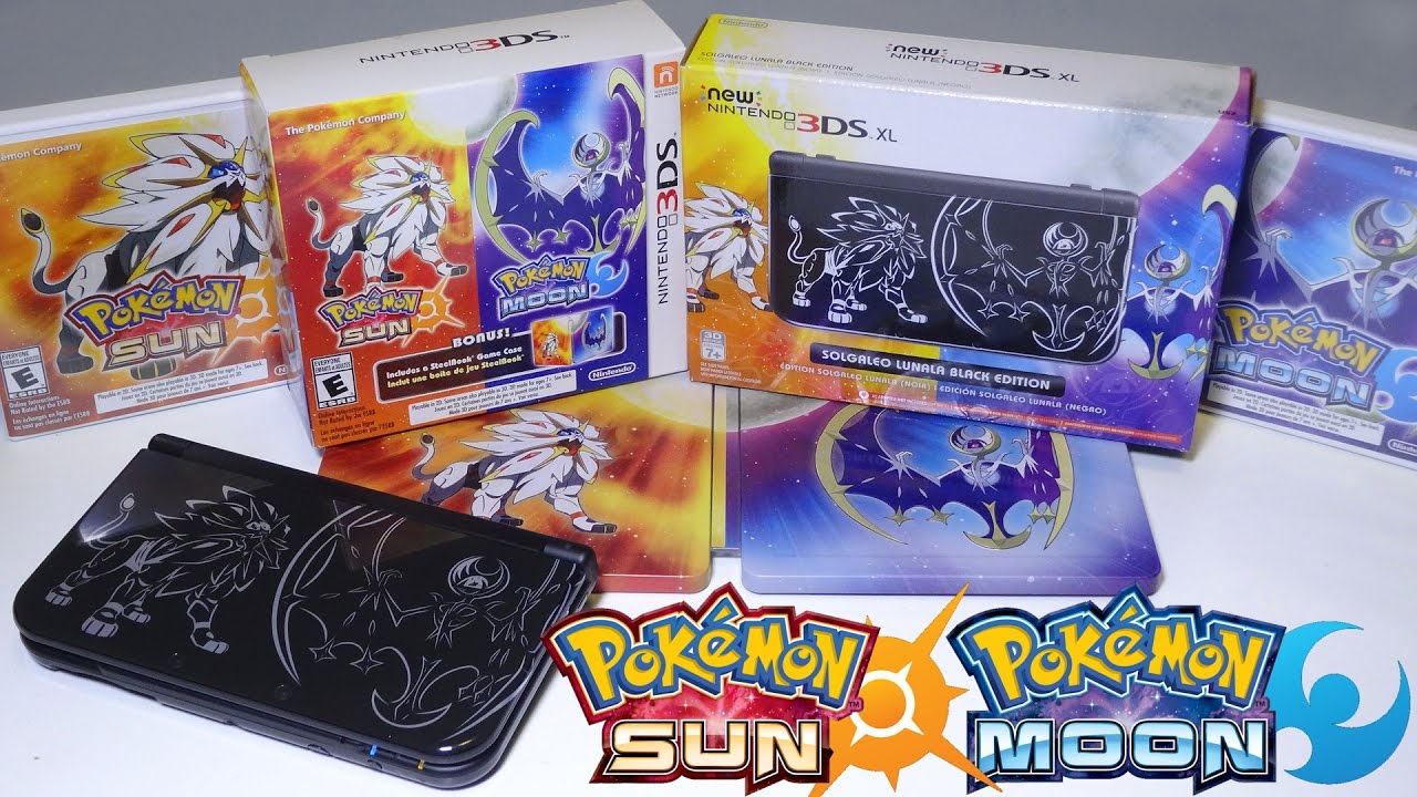 Unboxing Pokemon Sun & Moon SteelBook Set AND Solgaleo Lunala Black Edition New Nintendo 3DS  XL