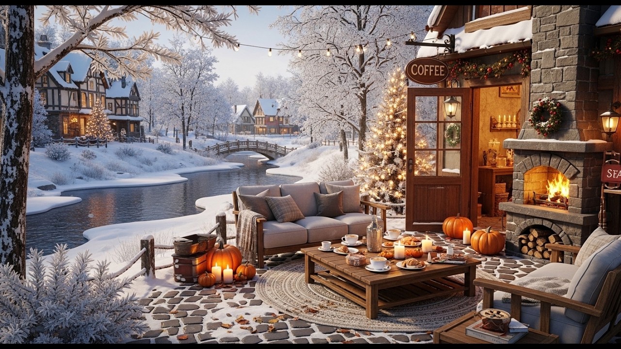 Relaxing Morning Jazz ❄ Cozy Snowfall Cafe Ambience for Calm Focus and Productivity