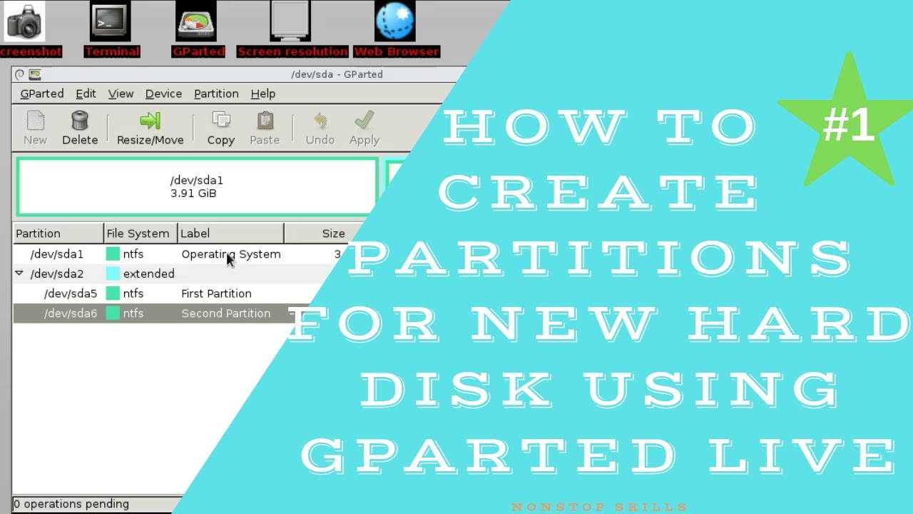 how to create partitions for  new hard disk  using GParted live cd