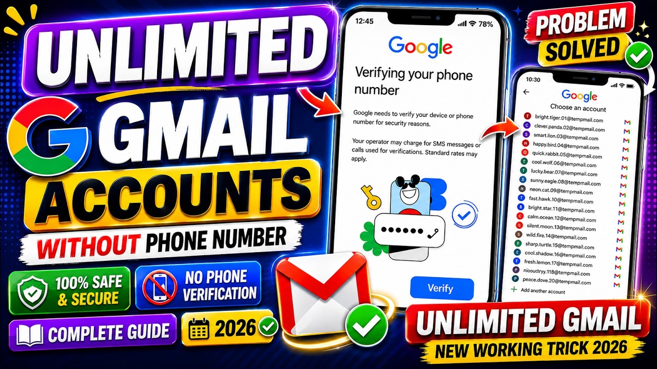 Unlimited Gmail Accounts Without Phone Number | Verifying Your Phone Number Problem Solved ✅