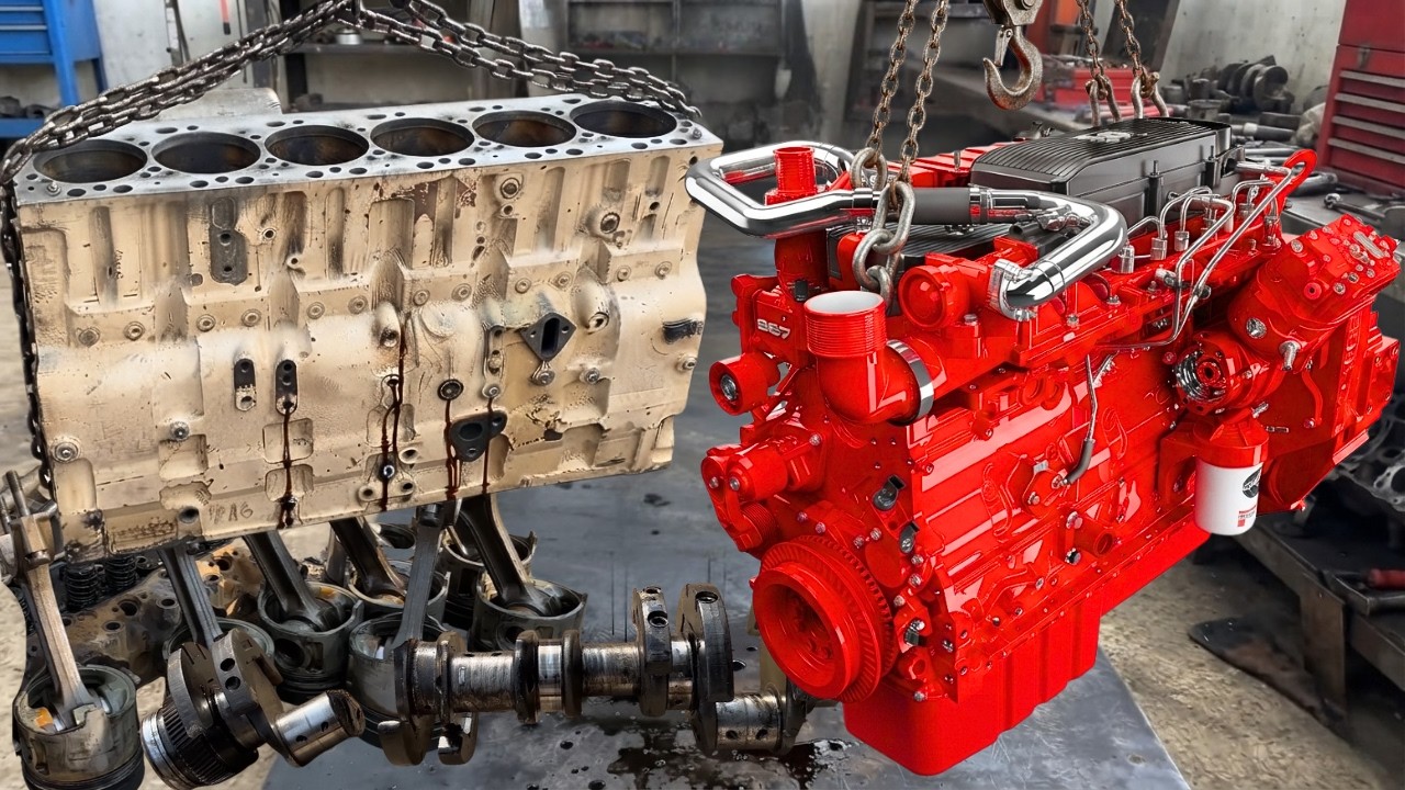 Rebuilding CUMMINS QSL9 8.9L Engine | Complete Diesel Engine Assembling & First Start