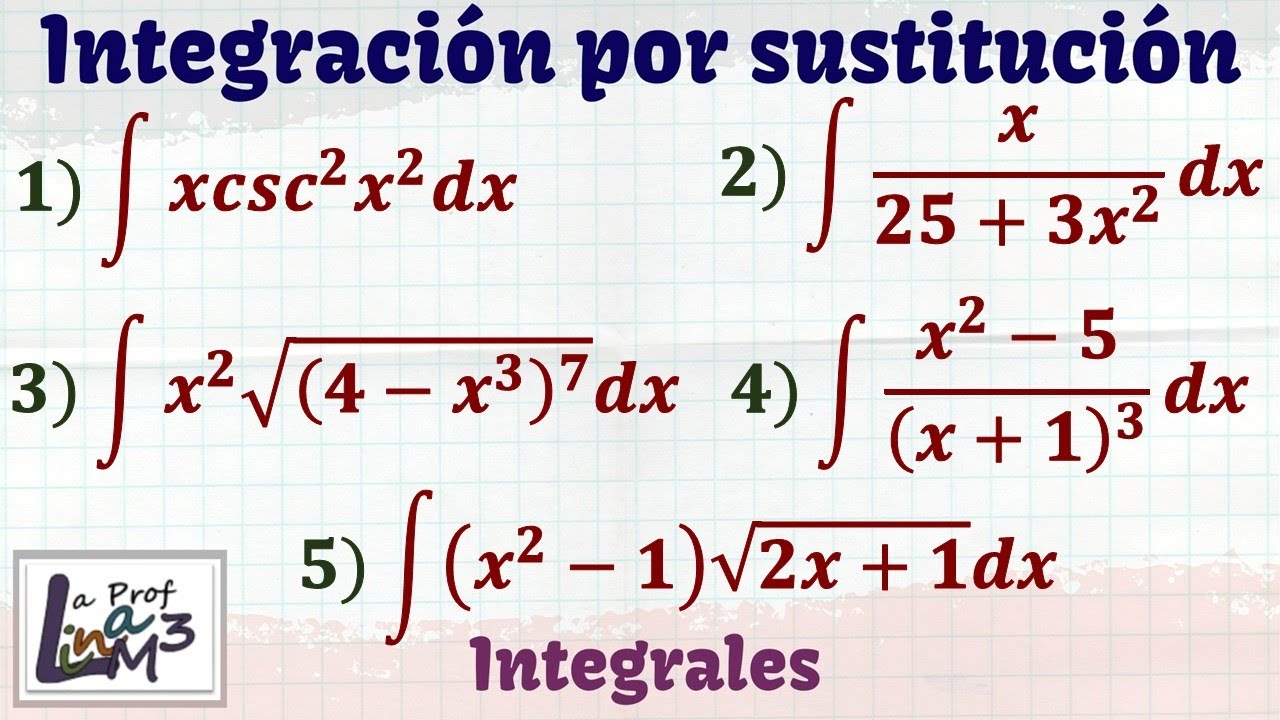 Integración por sustitución | 5 ejercicios explicados desde cero | La Prof Lina M3
