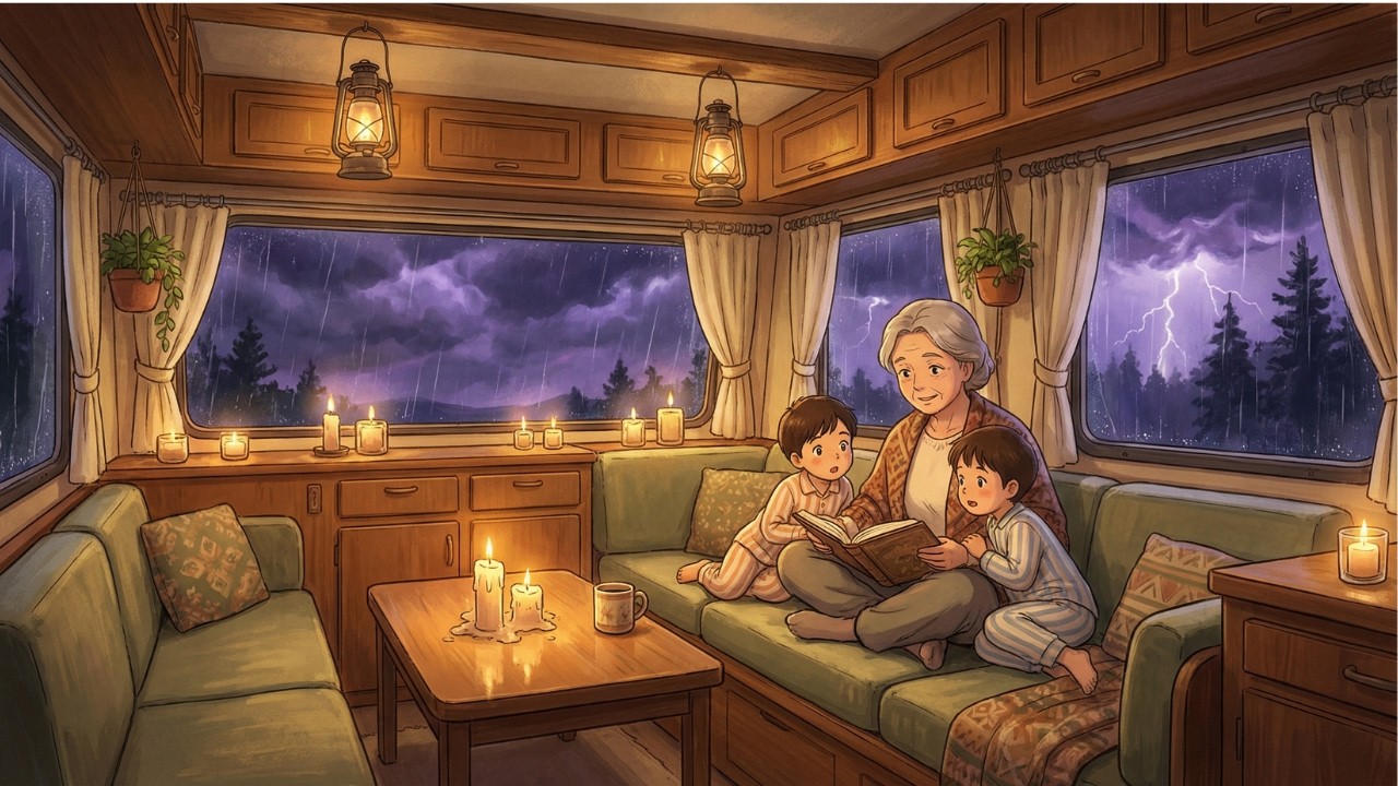 Thunder Woke Us Up — Candlelight Stories With Grandma in the Car | Cozy Animation