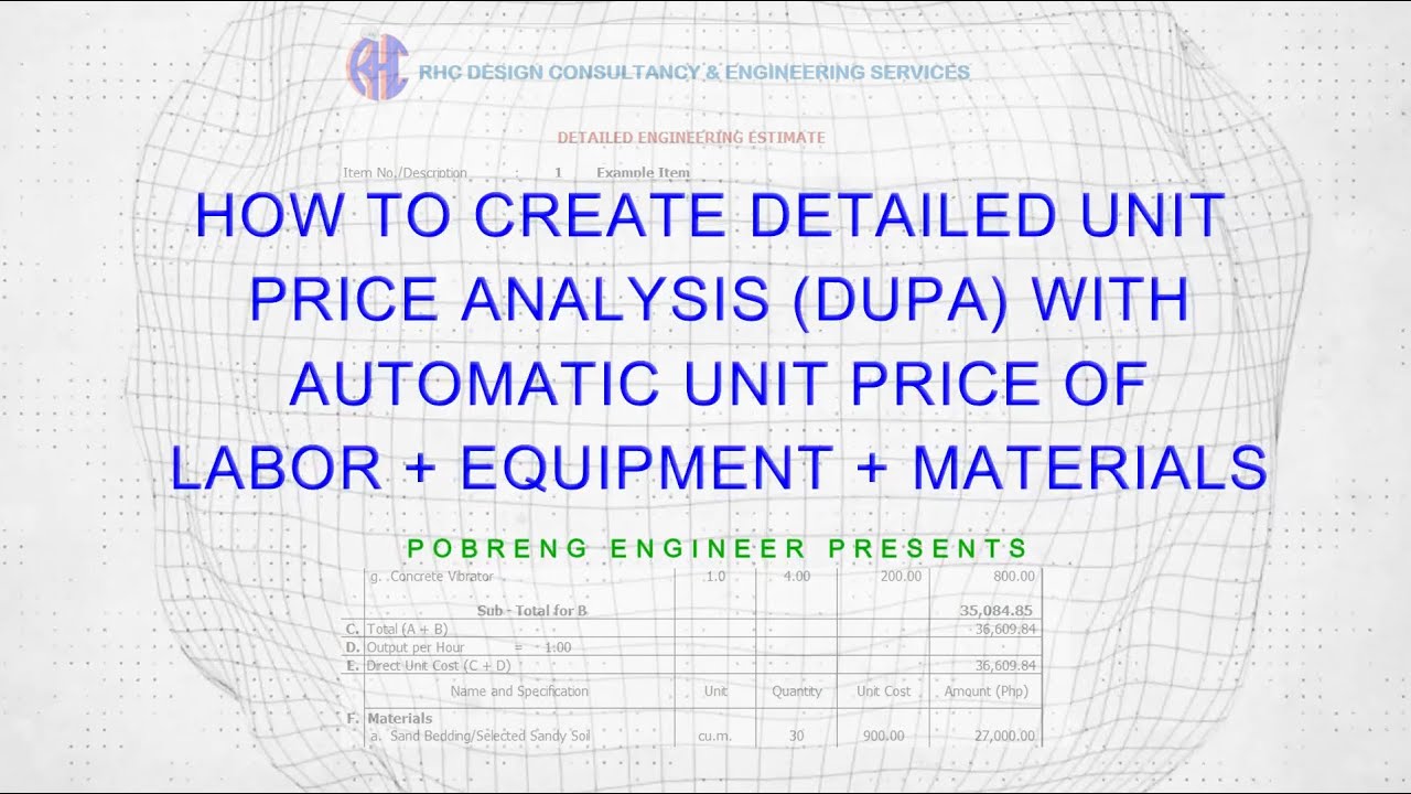 DUPA Estimate with Automatic Price Generation using Excel