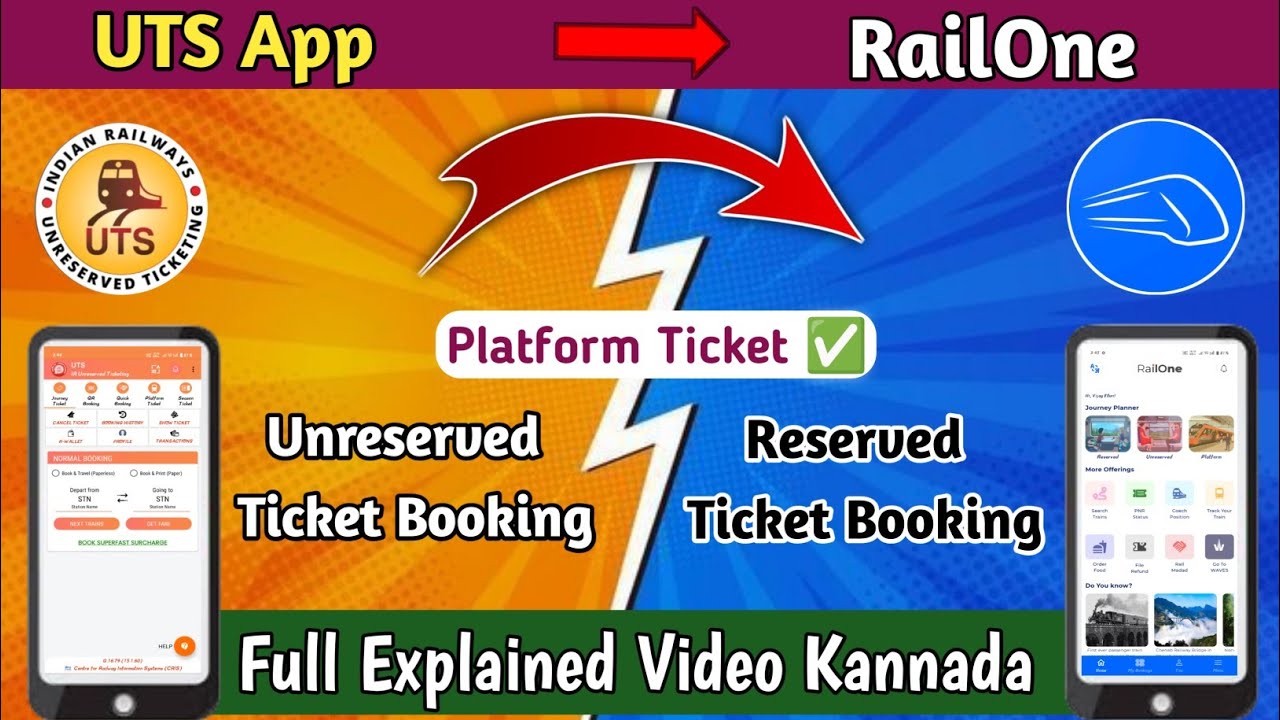 Indian Railway Ticket Booking App in Kannada | UTS App | RailOne New Application | Full Video |