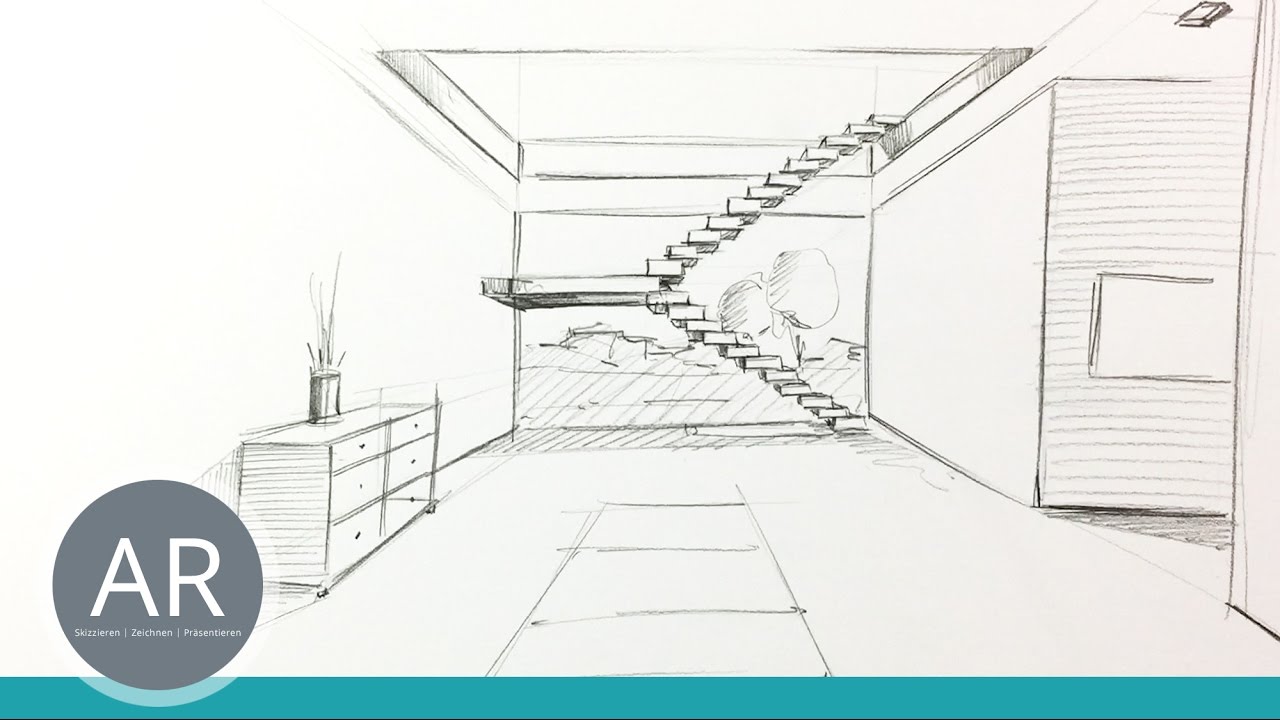 GEWINNSPIEL. Innenarchitektur-Skizze. Gewinne einen Designer-Bleistift. Mappenkurs Innenarchitektur.