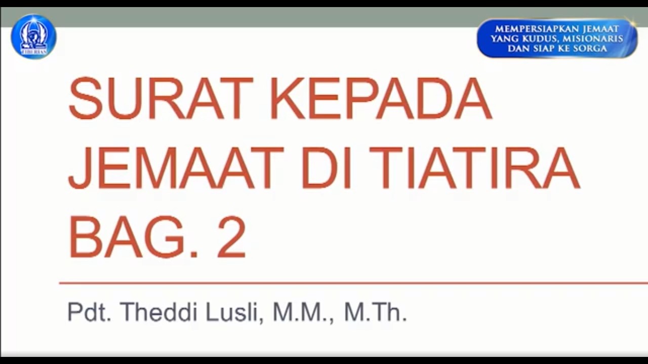 Surat Kepada Jemaat Di Tiatira - Bag.2 | Pdt. Theddi Lusli, M.M., M.Th. | Minggu, 8 Februari 2026