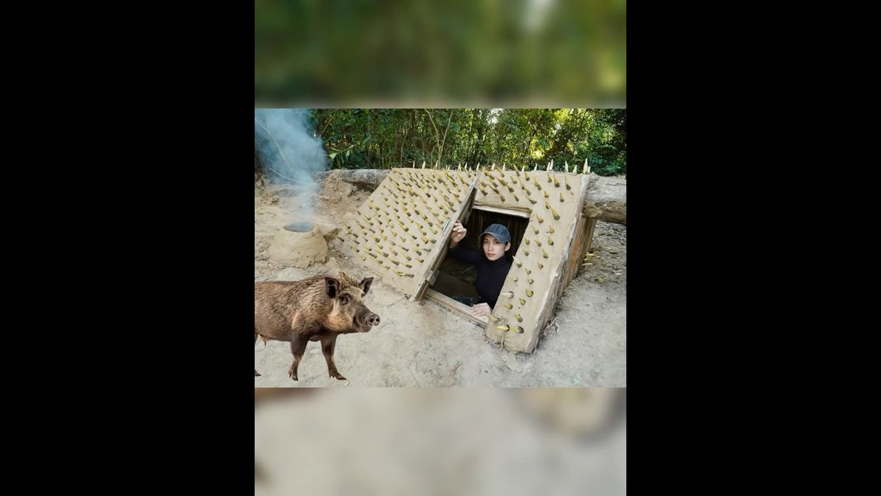 The girl makes a safe shelter from wild animals #bushcraftshelter #survivalcamp #bushcrafting #build