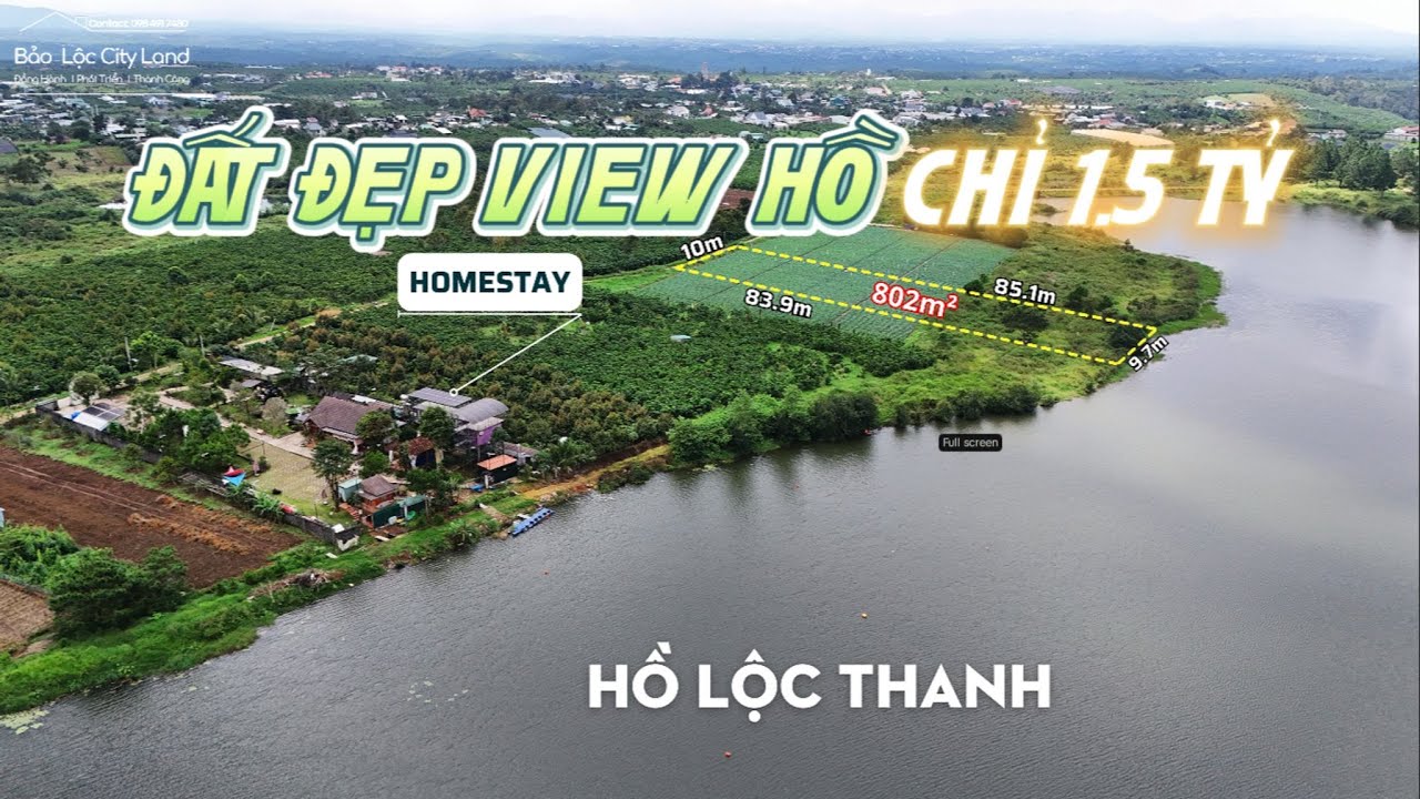 Đất view hồ Lộc Thanh, Bảo Lộc, Lâm Đồng giá rẻ, gần điểm xuống cao tốc ∣ 802m² (10m x 85m)