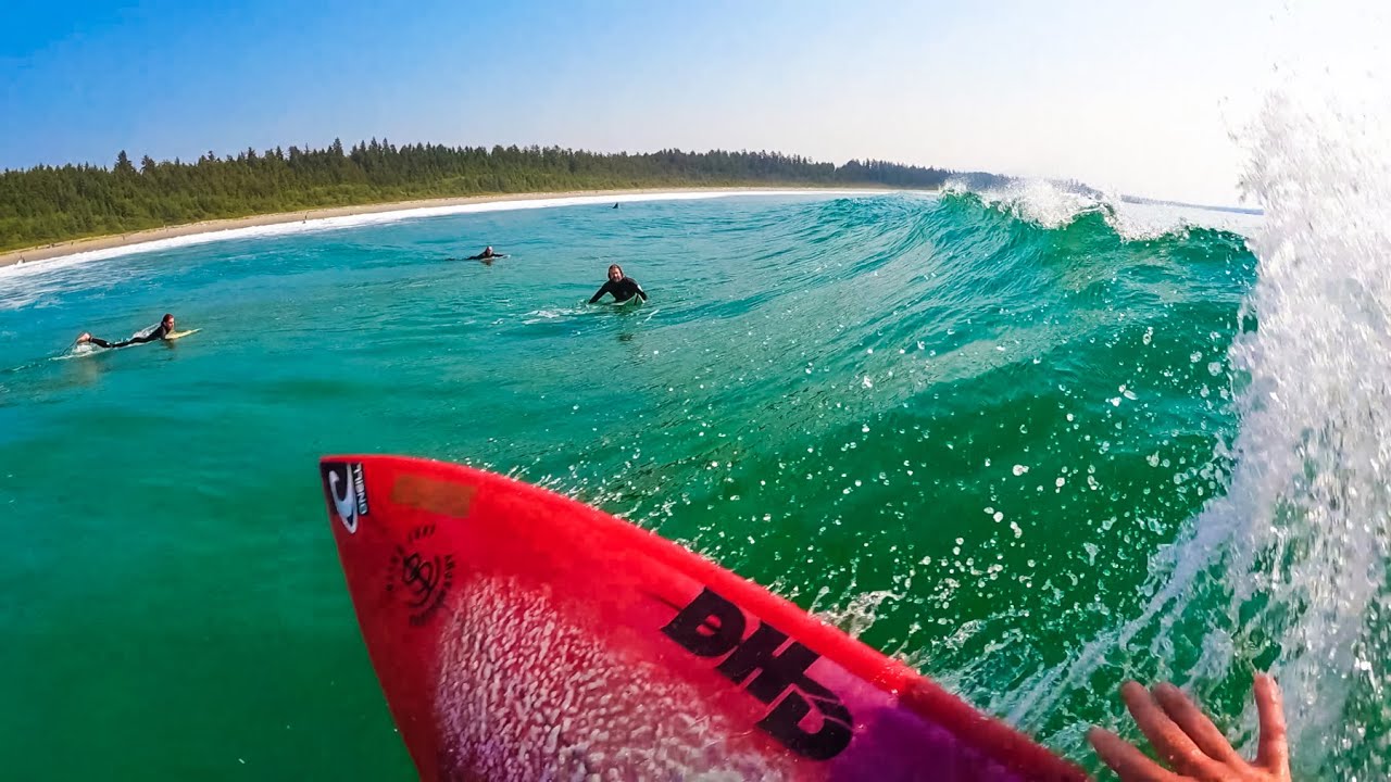 SURFING AT LONG BEACH, VANCOUVER ISLAND, CANADA (RAW POV)