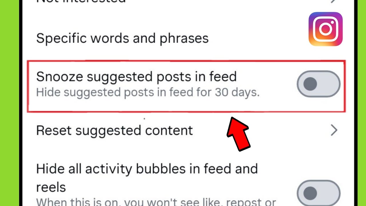 instagram snooze suggested posts in feed in settings
