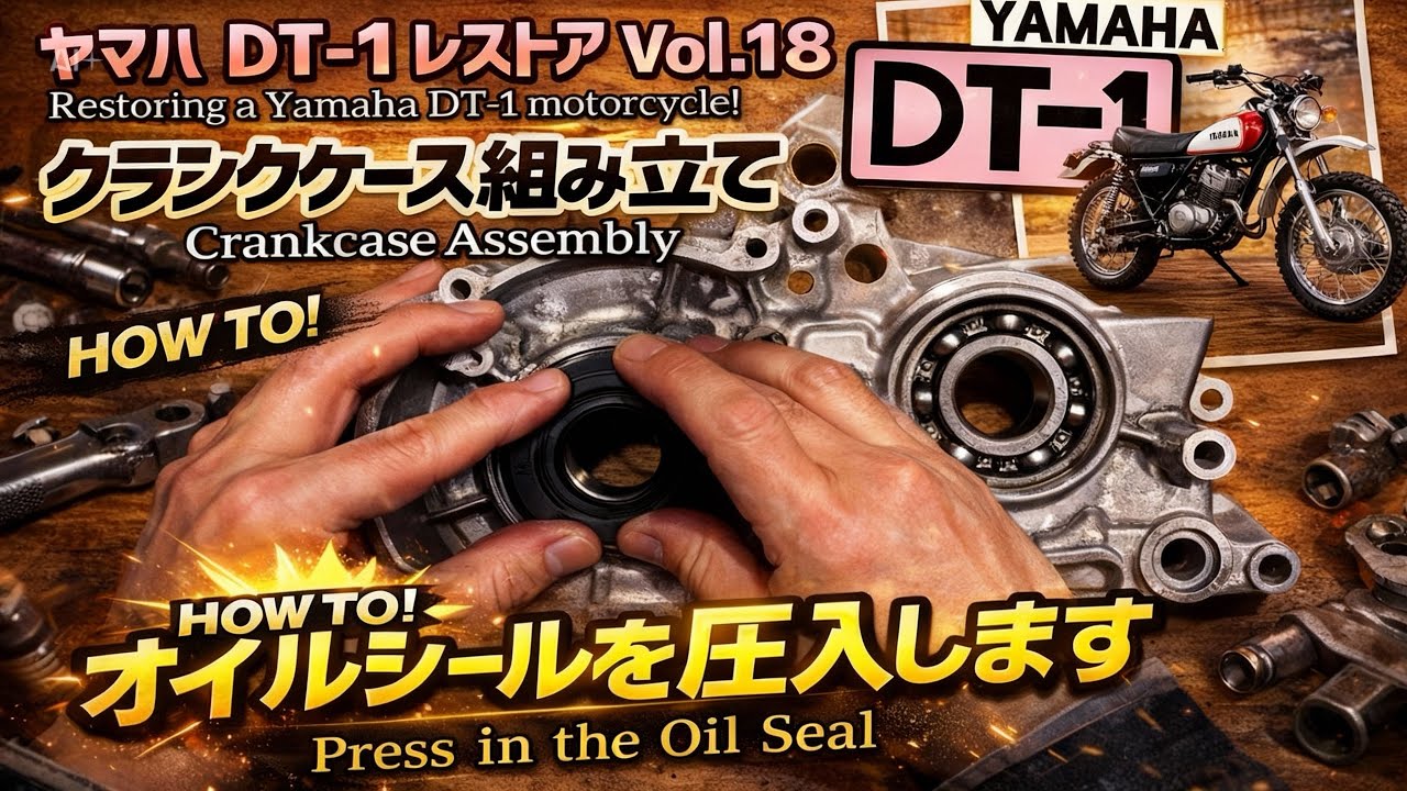 ヤマハ DT-1 レストア Vol.18 クランクケースの組み立て編。 オイルシールを圧入します。#dt1#dt1t#dt250#レストア
