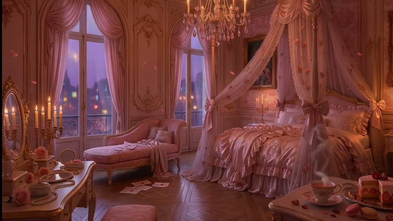 dreamy pink coquette bedroom 🌧️💕 | rain & candlelight for 10 hours of sleep music