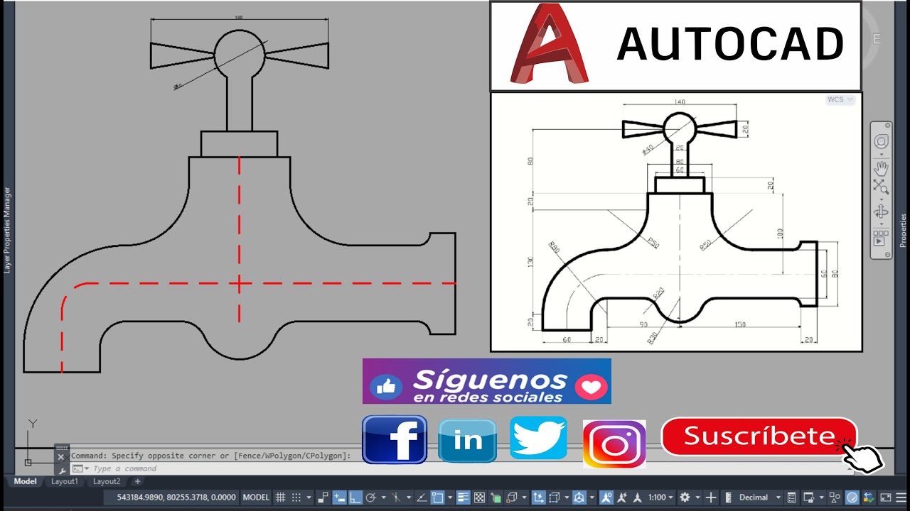 AUTOCAD 2023 resolviendo ejercicio de un caño (grifo) dibujos en 2D