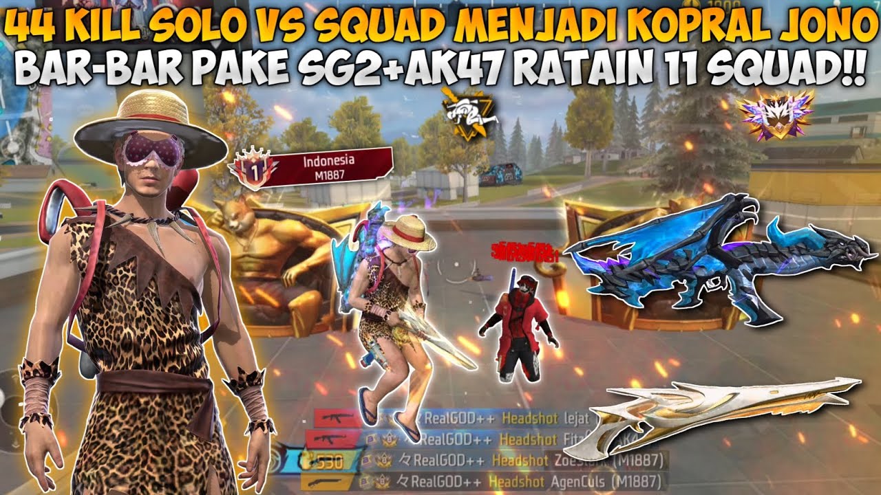44 KILL SOLO VS SQUAD NYAMAR JADI KOPRAL JONO!! BAR-BAR PAKE SG 2 RATAIN 11 SQUAD SENDIRIAN!!