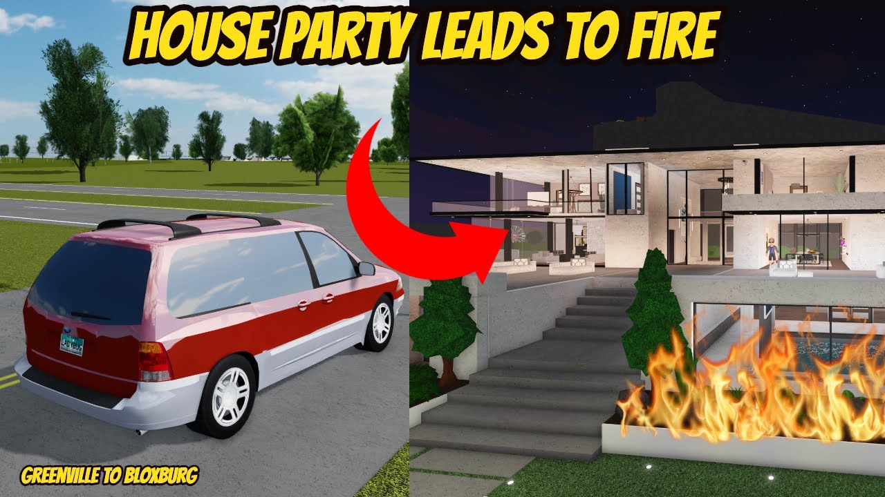 Greenville, Wisc Roblox l Bloxburg Mansion Party Trip leads to FIRE Rp