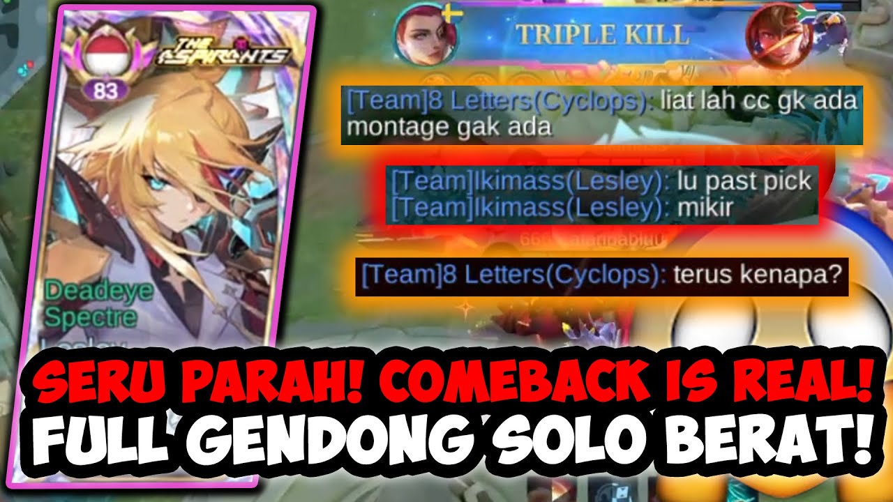 MATCH SERU PARAH! MASIH BISA COMEBACK? LESLEY FIGHTER BROKEN PARAH! | Build Top Global Lesley - MLBB