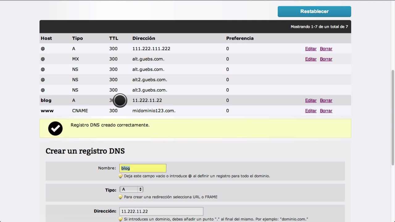 Como crear y/o modificar registros DNS