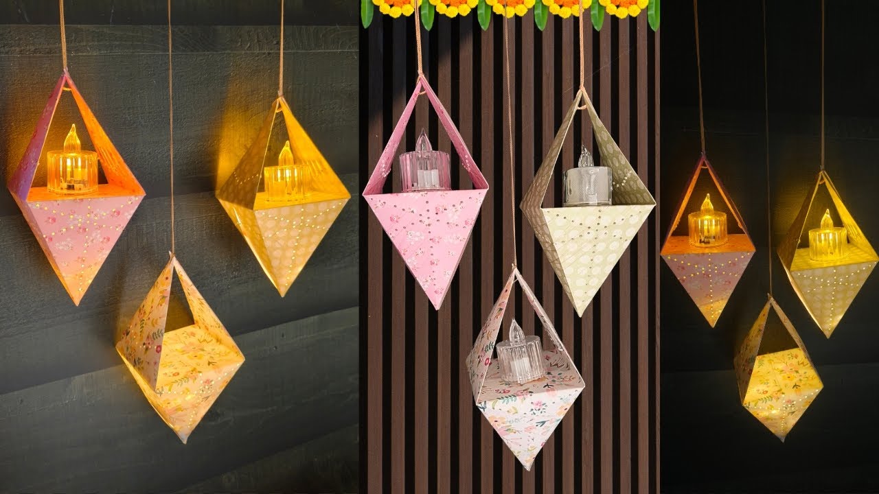 Unique Diwali Hanging Tea Light Holder/Paper Lantern🏮| Easy Diwali Decoration Ideas | Akash kandil |