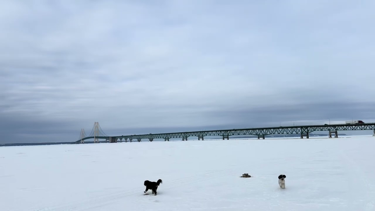 Deep Snow on Wawatam Beach, Fort MICHILIMACKINAC and Mackinac Bridge March 3, 2026