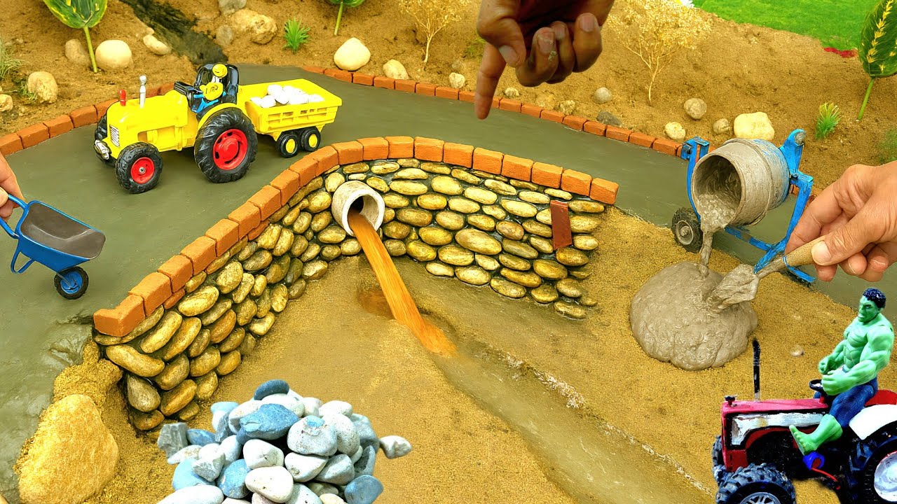DIY Mini Tractor Builds Retaining Wall with Underground Water System | Realistic Science Project