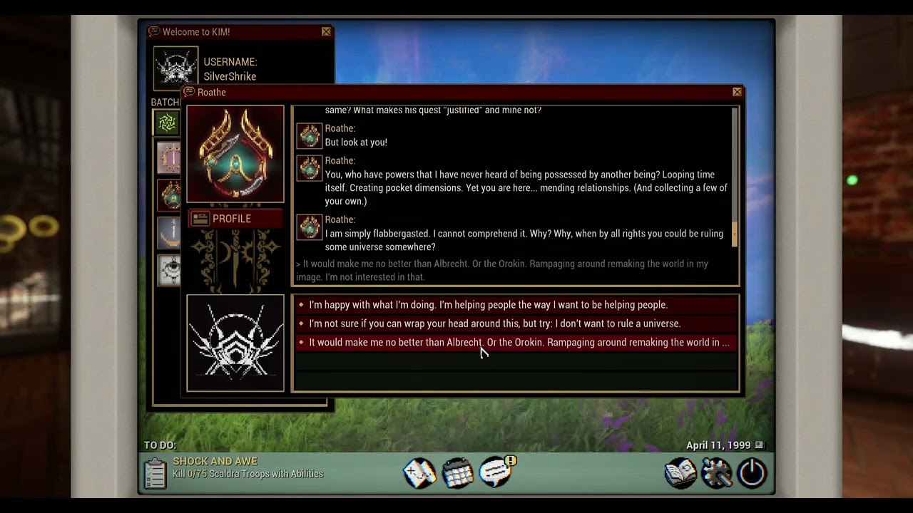 Warframe The Old Peace: Roathe asking a question that's been troubling him - don't/help/better/maybe