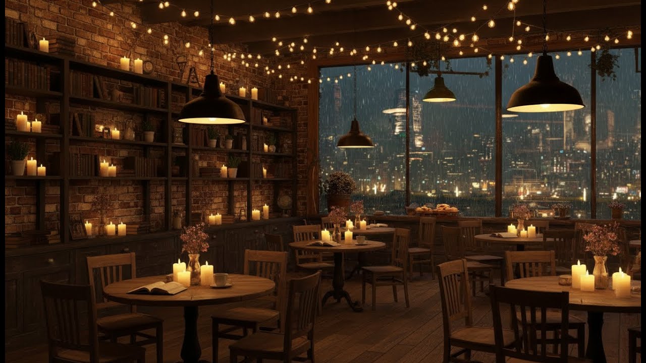 Rainy Jazz Cafe Music with City Rain | Cozy Night Ambient for Relax, Work, Study, Sleep