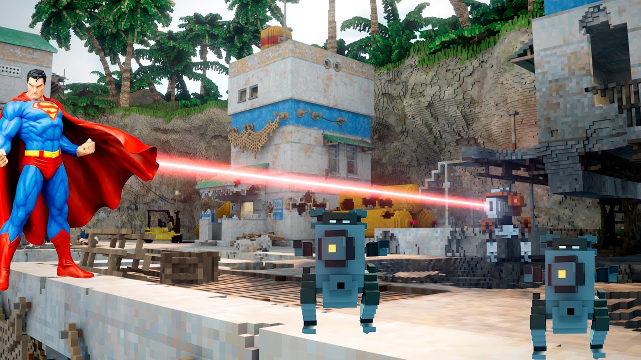 Superman battle with robots on the island Teardown