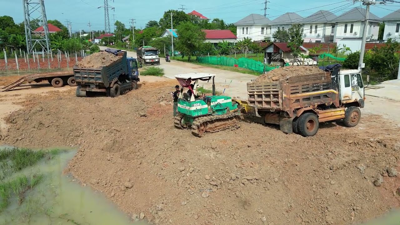 Amazing Start Perfectly Project😎 Landfill Delete Deep Pond BY Dozer Pushing Soil With Dump Truck 5t
