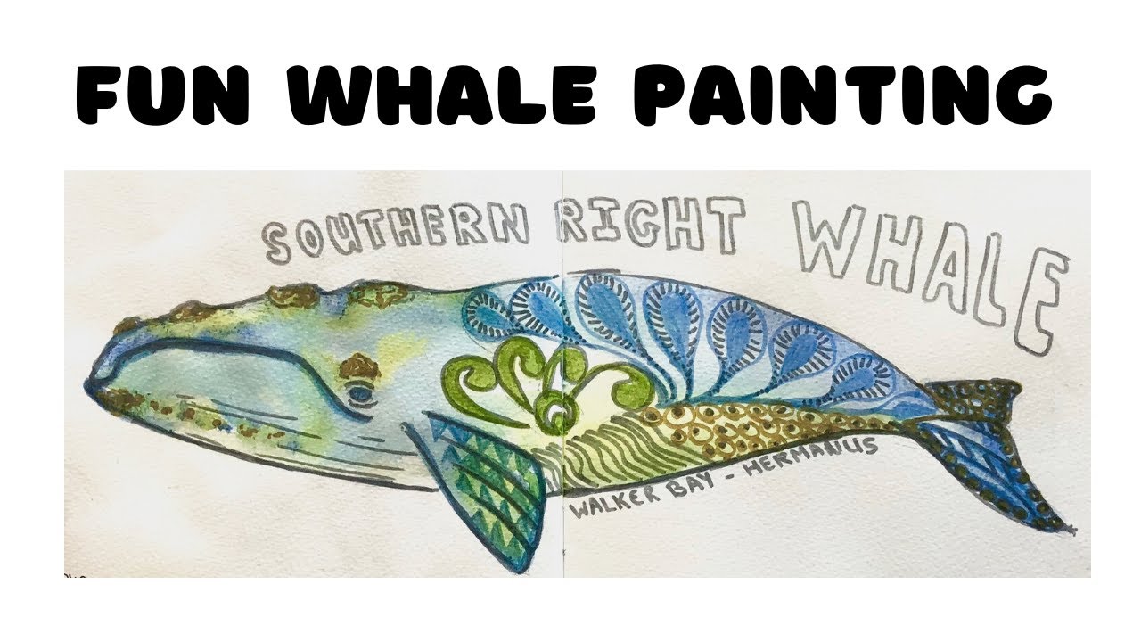 FUN WHALE PAINTING, using watercolor and brush pens for a fresh and unique result