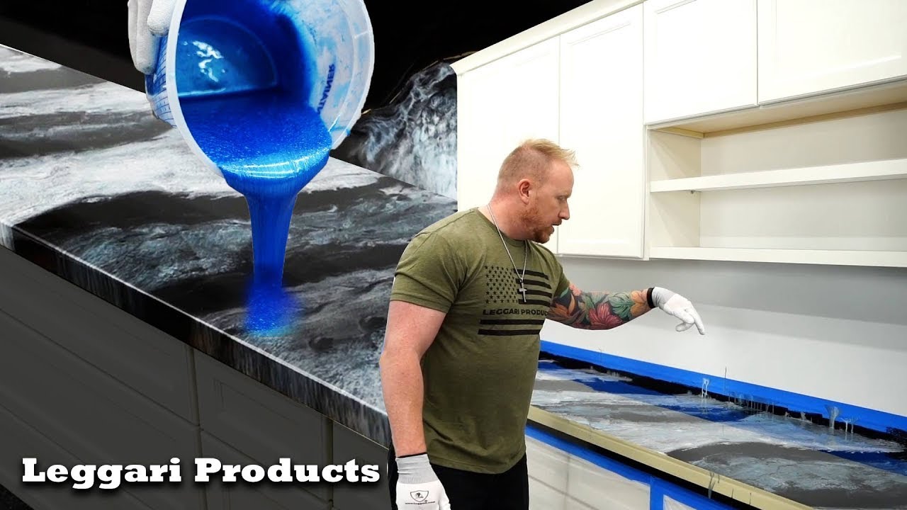 Epoxy Dirty Pour Technique On Custom Countertops Tutorial | DIY Countertop Remodel Ideas