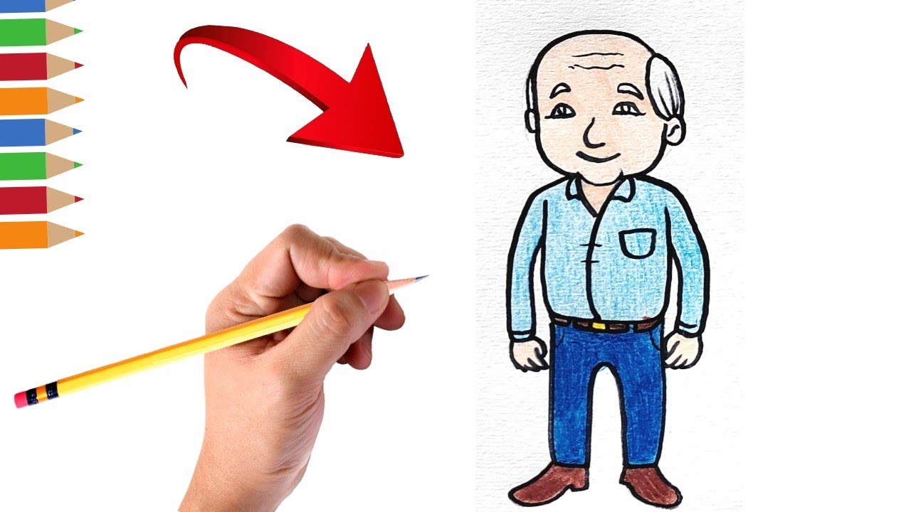 Como desenhar um idoso um Velhinho e colorir de forma fácil