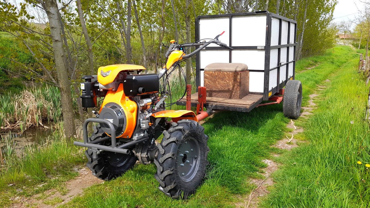 Primul test la Remorca de 2 m³ cu noul Motocultor O'mac M C 12 000 E D cu Diferențial 12 cai Diesel