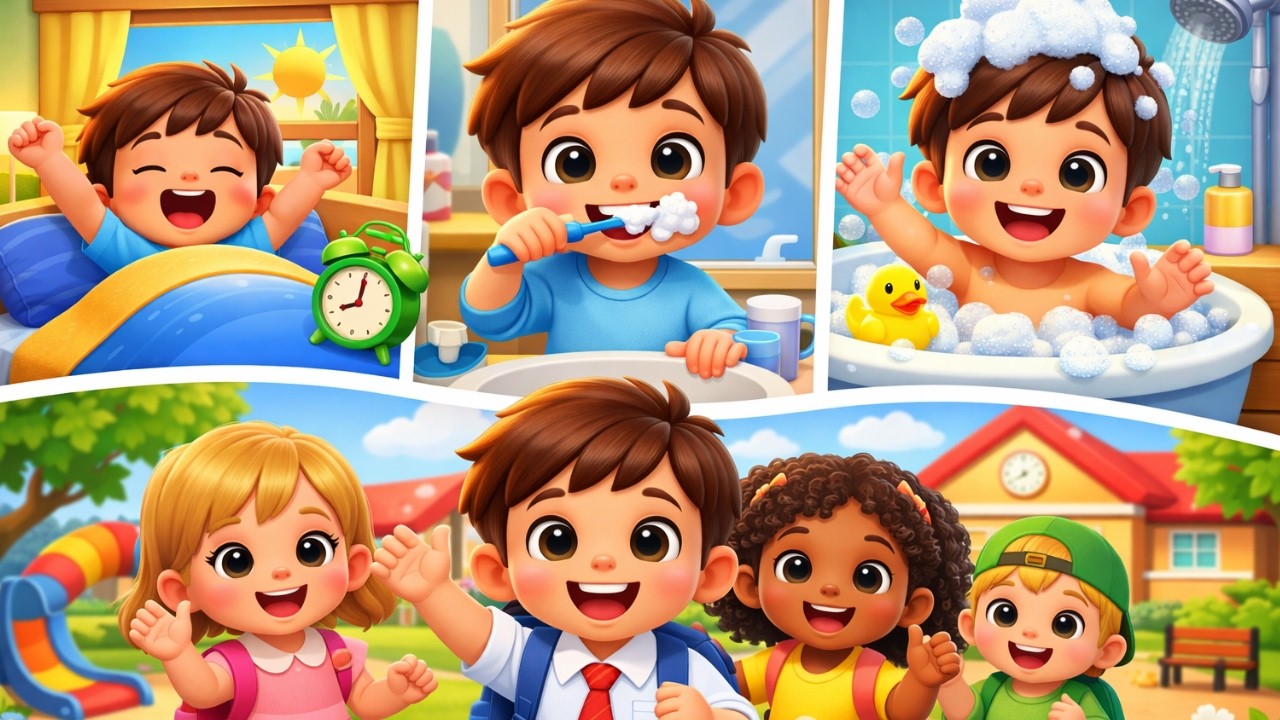 Daily Routine Learning Song | Brush, Bath & School Habits | Good Habits for Kids!| #nurseryrhymes
