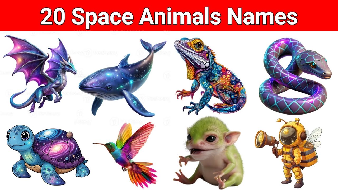 🚀🐾 20 Space Animals Names | English and Hindi | Kids Education Video 🌌