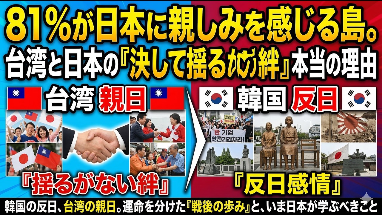 「81%が日本に親しみを感じる島。台湾と日本の『決して揺るがない絆』の本当の理由」韓国の反日、台湾の親日。運命を分けた『戦後の歩み』と、いま日本が学ぶべきこと