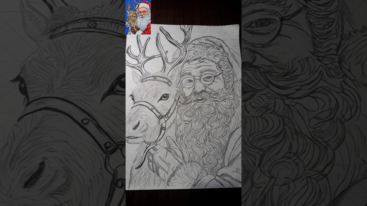 Santa Claus Christmas drawing realistic, Merry Christmas drawing with pencil 