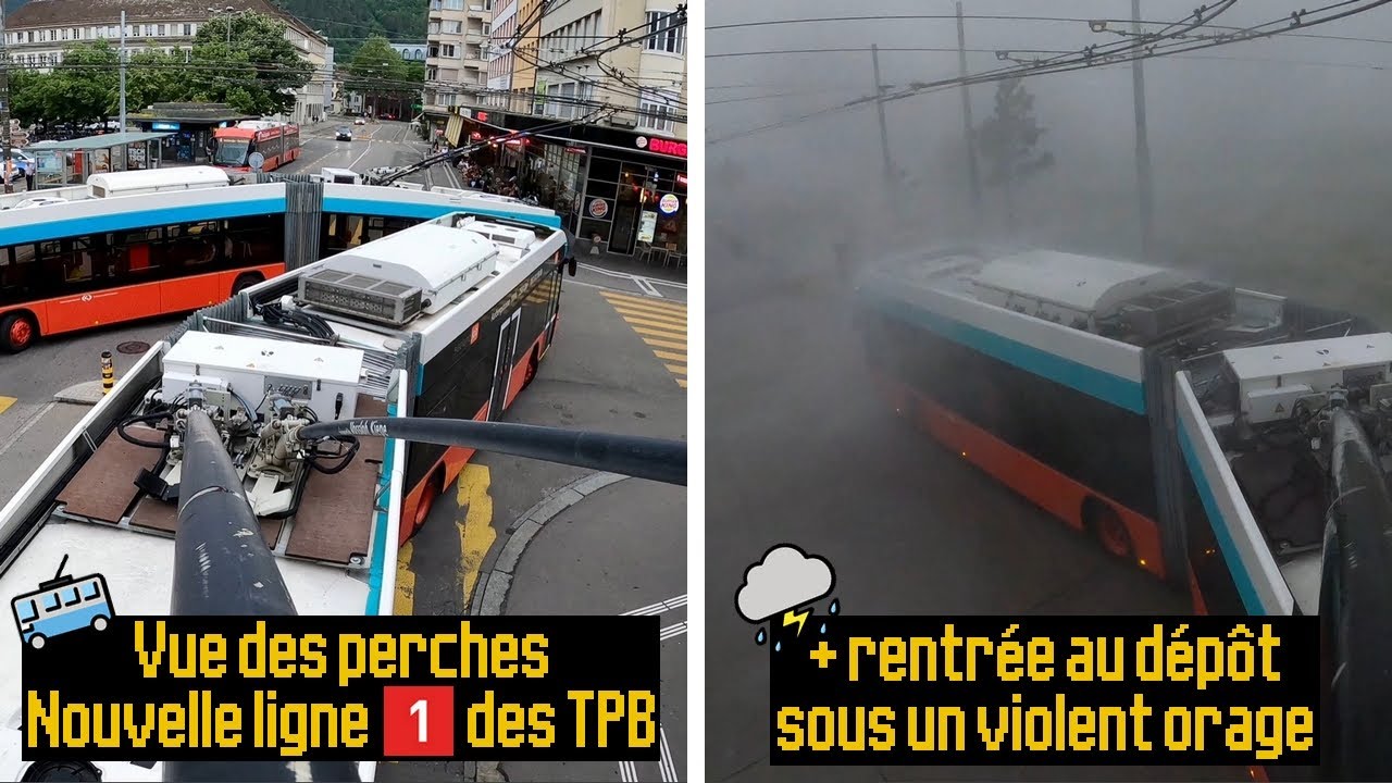 🚎 Vue des perches : Nouvelle ligne 1️⃣ 2021 des TPB + rentrée au dépôt sous un violent orage ⛈️