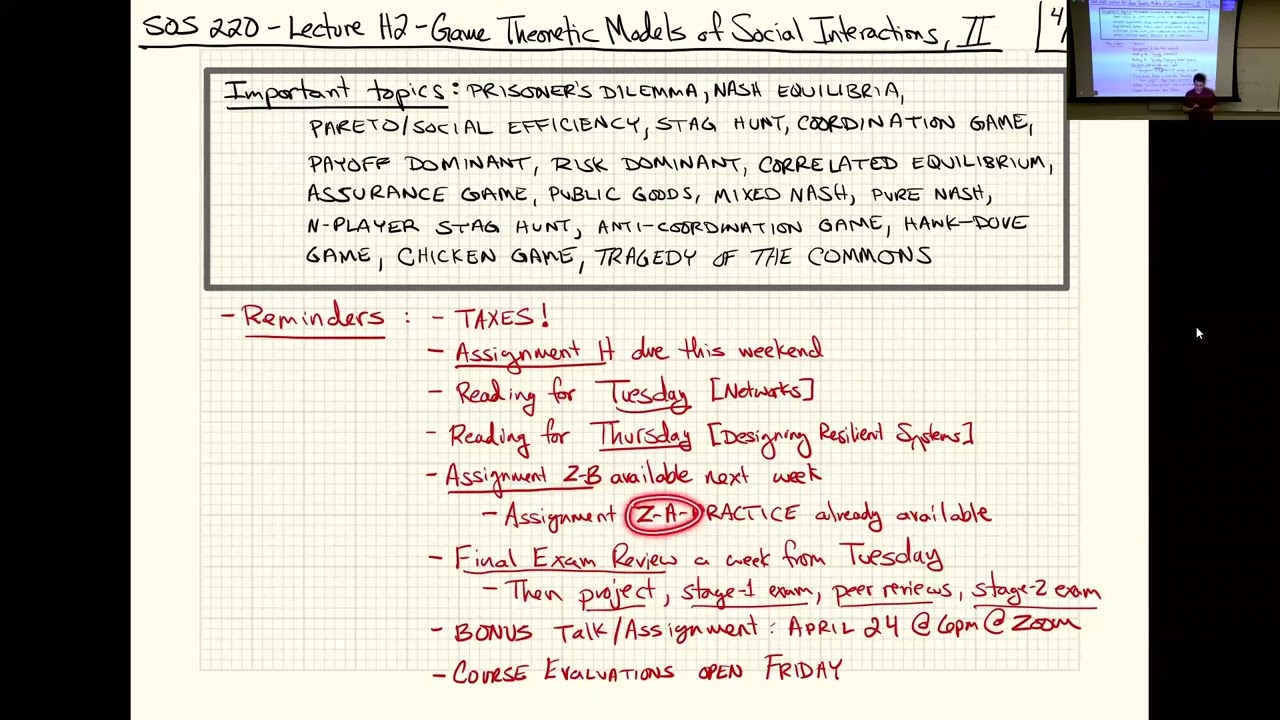 SOS 220: Lecture H3 (2023-04-13): Game Theoretic Models of Social Interactions, Part 2