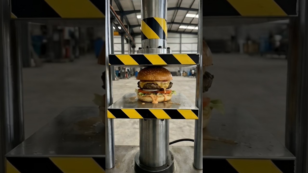 Hydraulic press vs big burger 🍔 | Slow pressure, real crush 😳 