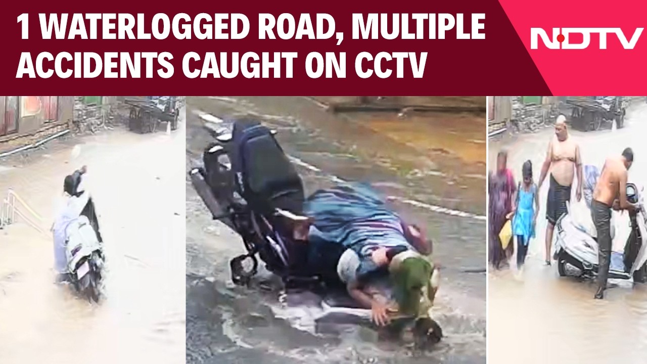 Rain News Today | CCTV Captures Multiple Accidents At Waterlogged Open Drain In Junagadh