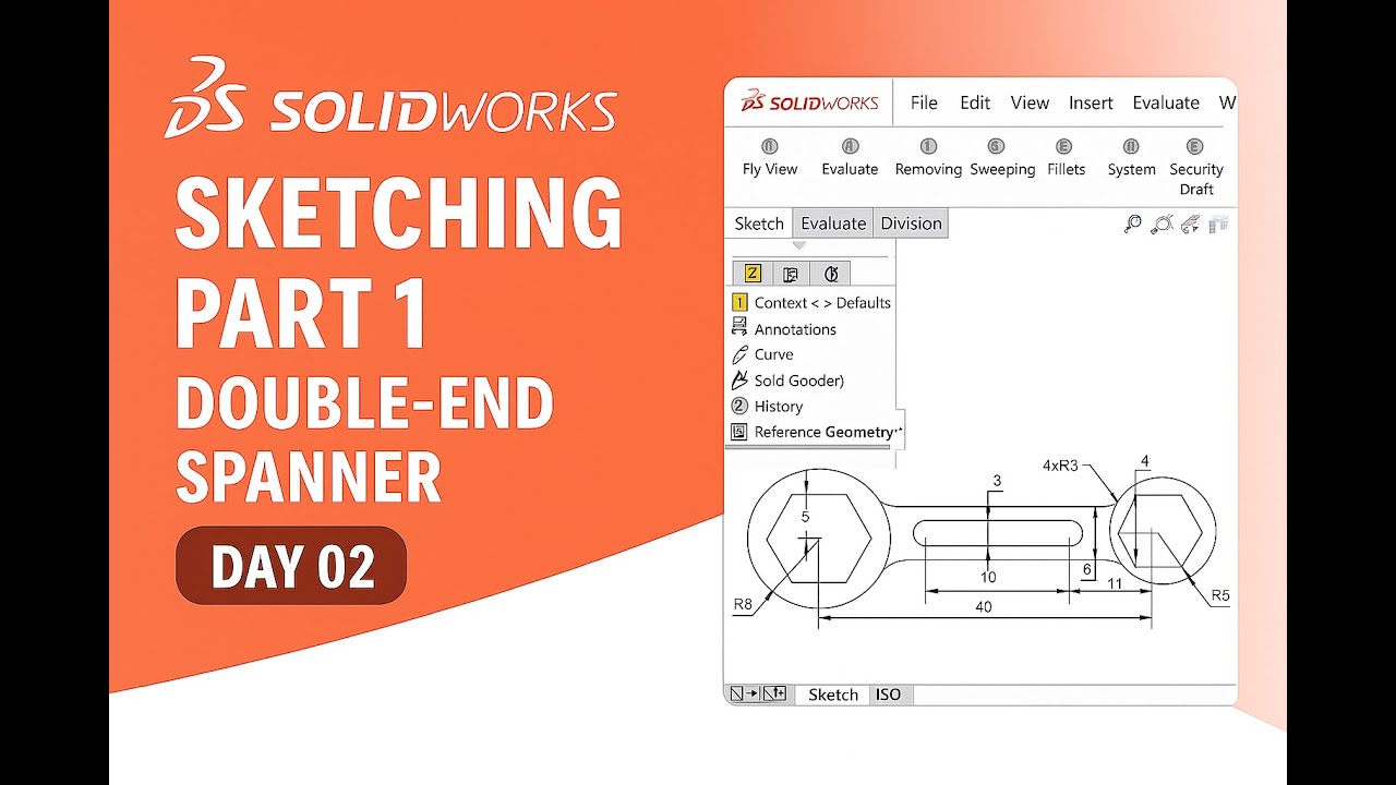 How to Sketch a Spanner in SolidWorks | Complete 2D Sketching Tutorial (in Hindi) | Day 02