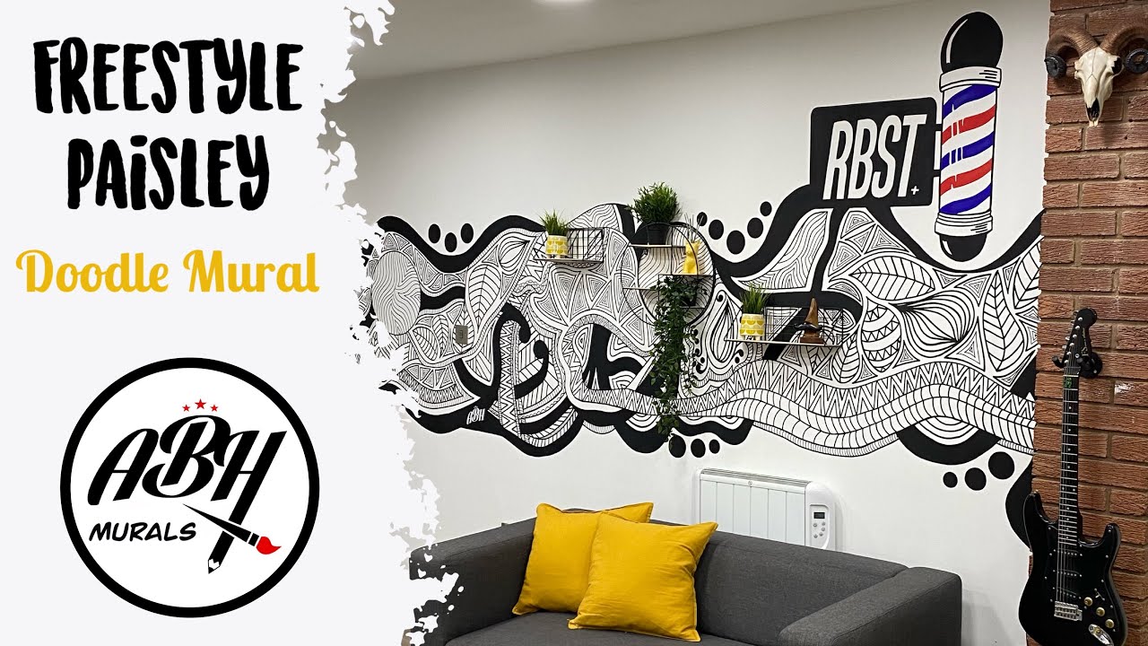 Freestyle Paisley Doodle Wall Mural Art - Barbershop Design | ABH Murals 🇬🇧