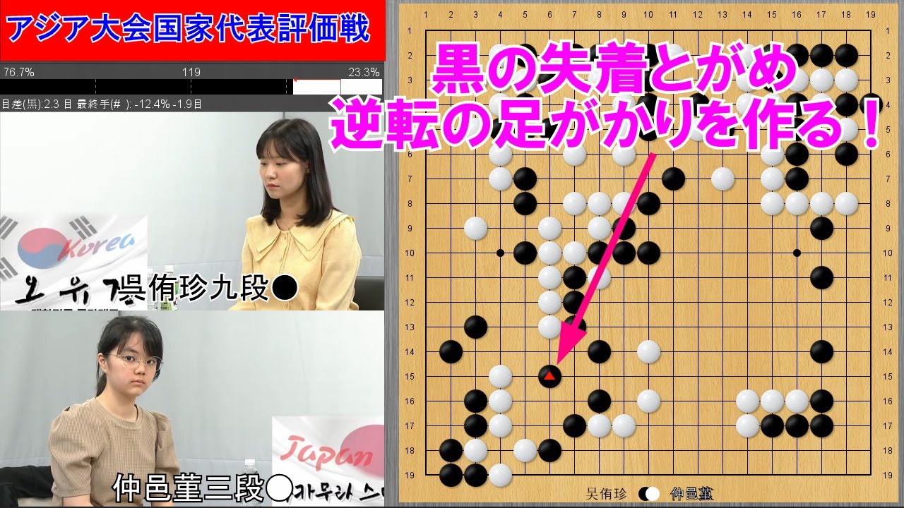 【囲碁】仲邑三段、中国女子甲級リーグ18連勝中の呉九段を破る！